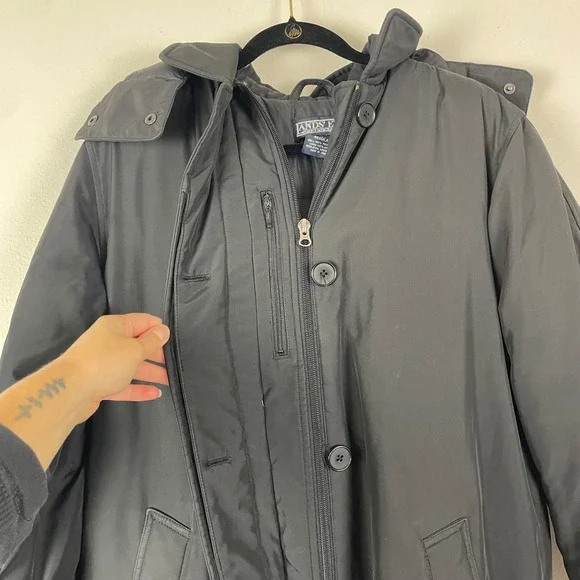 Lands End Womens Black Hooded Long Goose DownPuffer Coat Parka Sz S Winter Coat - Picture 4 of 7